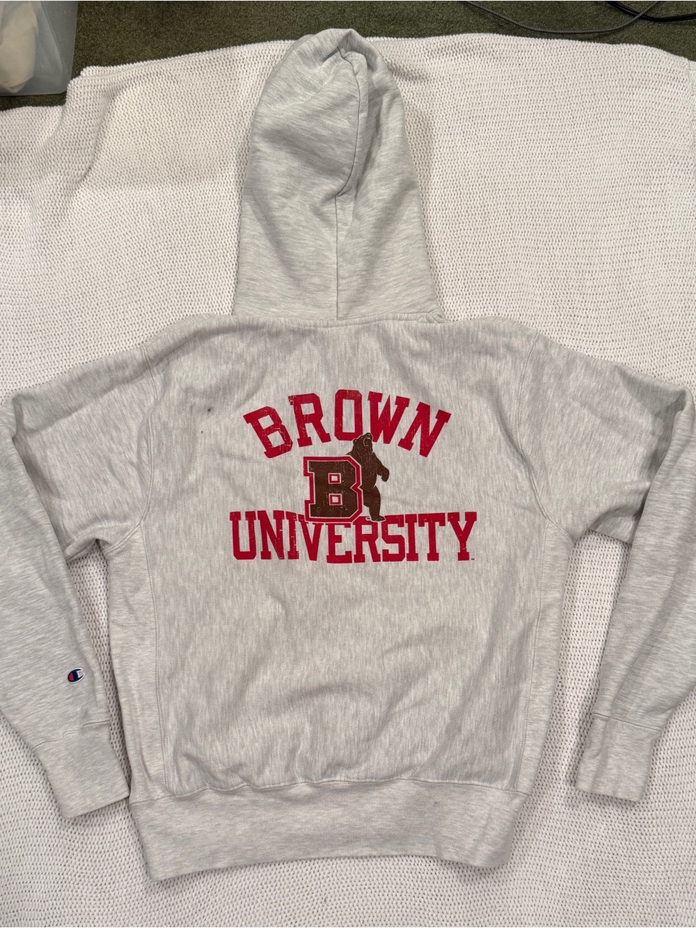 Champion Light Gray Crewneck Hoodie with Red 'Brown Bears' Logo